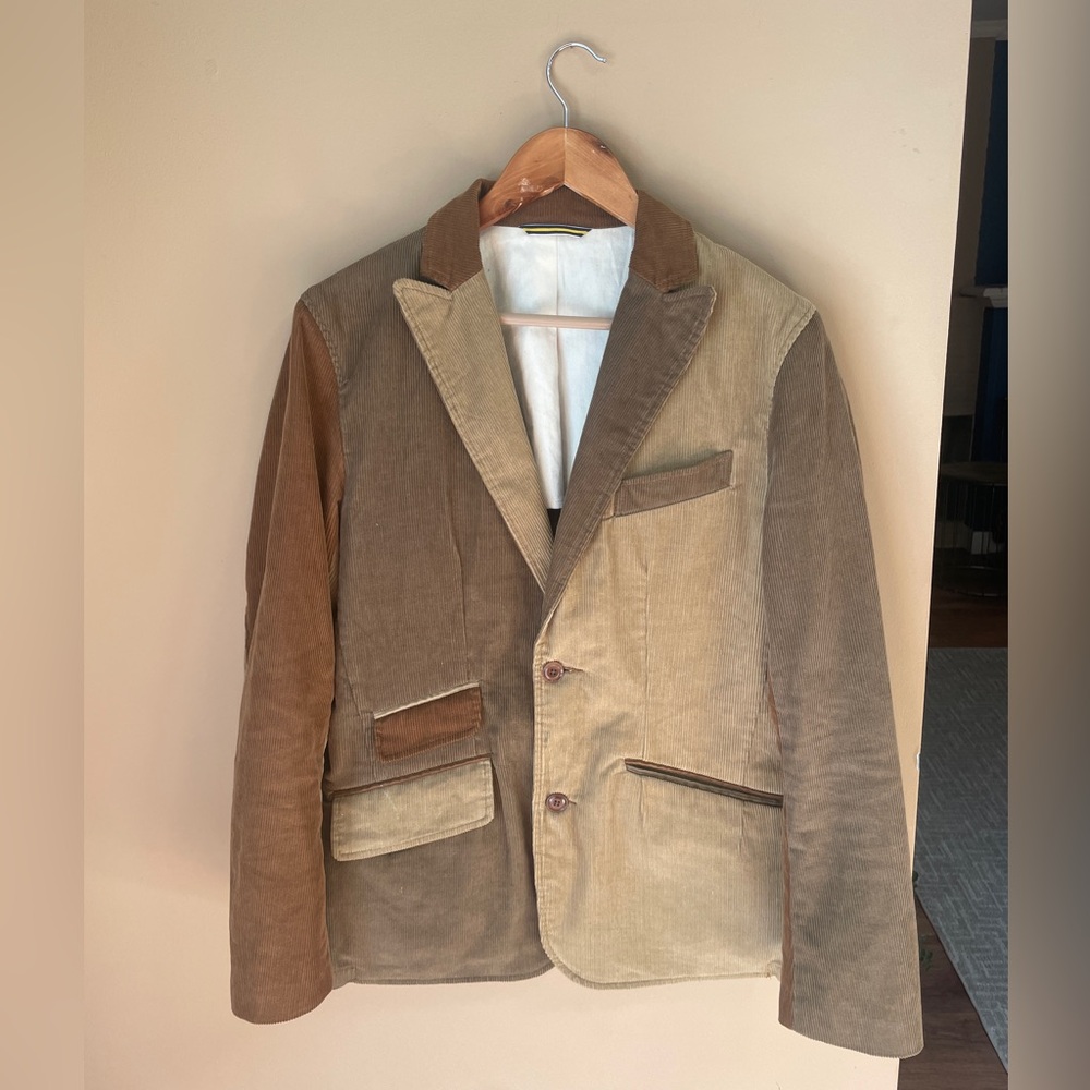 Mark McNairy Mens‎ Corduroy Patchwork Blazer Jacket Size 38 Brown Tones USA #